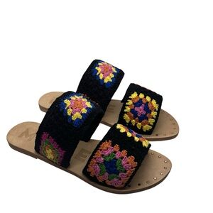 Manebi Sandals Evereve Granny Square Crochet Flat Leather Slide EUR 37 US 7 NEW